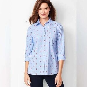 TALBOTS Classic Cotton Button Down Shirt - LOBSTER PRINT Size XL